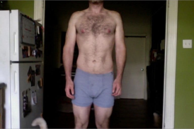 A before and after photo of a 6'1" male showing a snapshot of 197 pounds at a height of 6'1