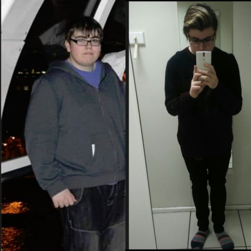 A picture of a 5'11" male showing a fat loss from 225 pounds to 180 pounds. A respectable loss of 45 pounds.