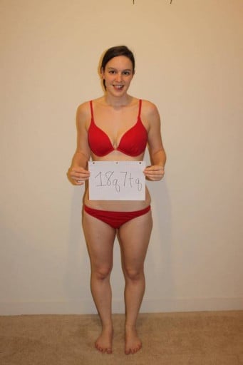 A photo of a 5'6" woman showing a snapshot of 127 pounds at a height of 5'6