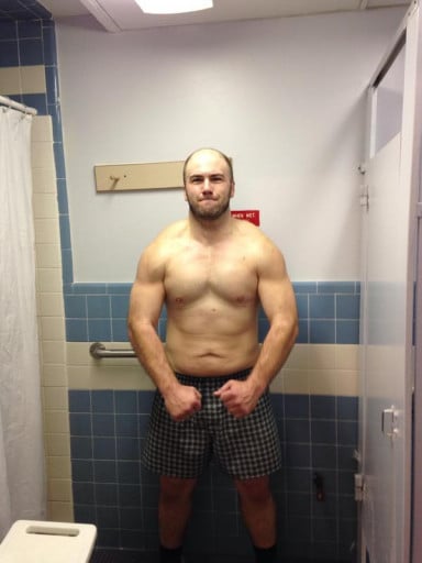 A before and after photo of a 6'0" male showing a fat loss from 290 pounds to 242 pounds. A net loss of 48 pounds.
