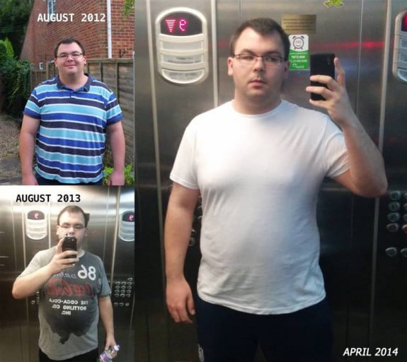 A photo of a 5'10" man showing a weight cut from 305 pounds to 245 pounds. A total loss of 60 pounds.