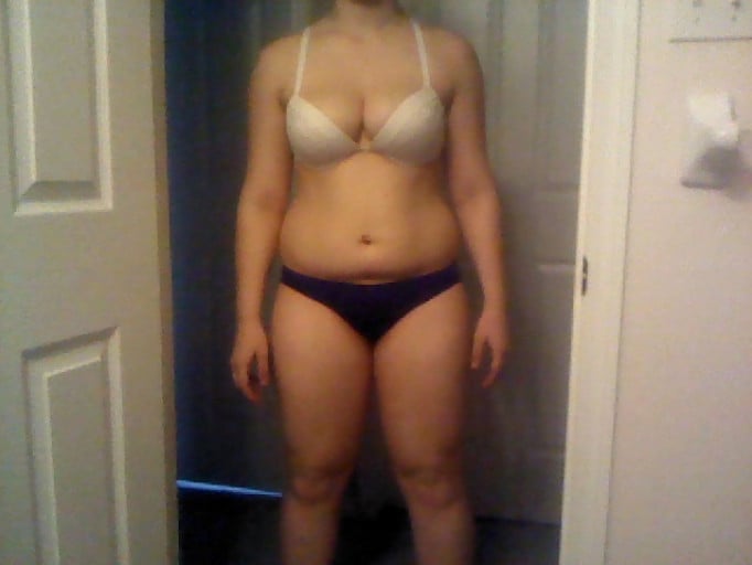 A before and after photo of a 5'4" female showing a snapshot of 178 pounds at a height of 5'4