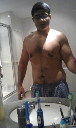 A before and after photo of a 5'8" male showing a fat loss from 184 pounds to 165 pounds. A total loss of 19 pounds.