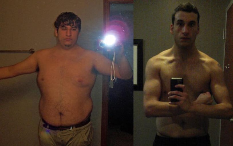 A progress pic of a 6'1" man showing a fat loss from 286 pounds to 162 pounds. A net loss of 124 pounds.