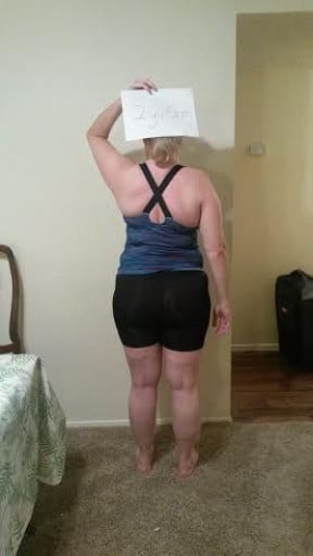 A photo of a 5'5" woman showing a snapshot of 198 pounds at a height of 5'5