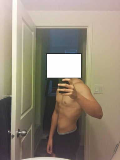 A photo of a 5'7" man showing a weight reduction from 150 pounds to 145 pounds. A total loss of 5 pounds.