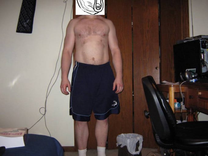 A before and after photo of a 5'8" male showing a snapshot of 180 pounds at a height of 5'8