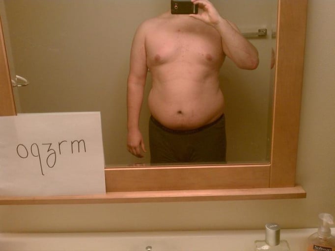 A before and after photo of a 6'2" male showing a snapshot of 255 pounds at a height of 6'2