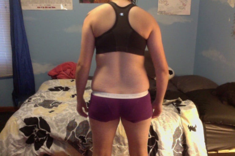 A progress pic of a 5'4" woman showing a snapshot of 132 pounds at a height of 5'4