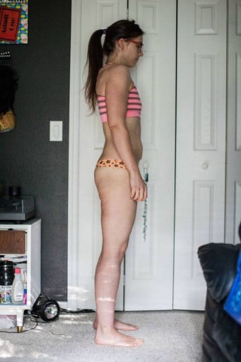 A before and after photo of a 5'6" female showing a snapshot of 124 pounds at a height of 5'6