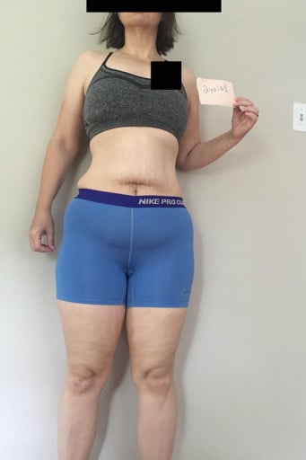 A photo of a 5'5" woman showing a snapshot of 172 pounds at a height of 5'5