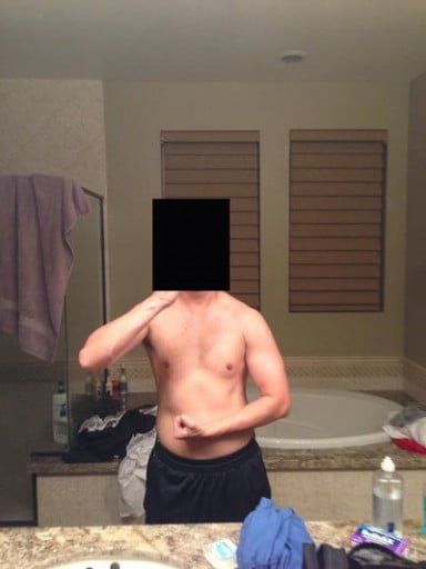 A photo of a 5'9" man showing a weight gain from 142 pounds to 168 pounds. A respectable gain of 26 pounds.
