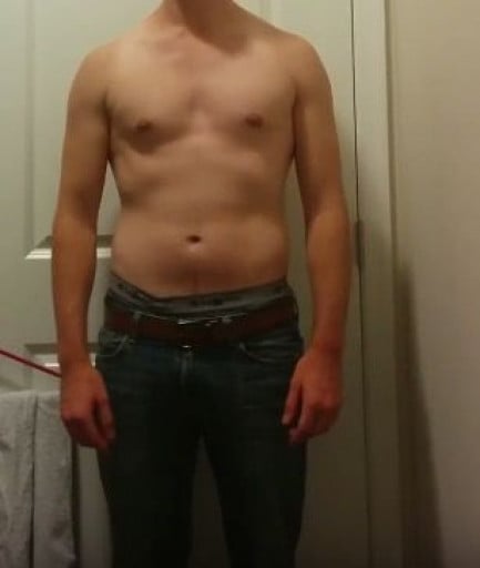 A before and after photo of a 5'11" male showing a snapshot of 162 pounds at a height of 5'11
