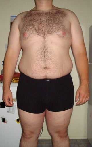 A before and after photo of a 6'2" male showing a snapshot of 290 pounds at a height of 6'2