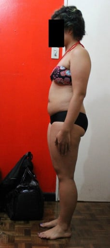 A before and after photo of a 5'3" female showing a snapshot of 151 pounds at a height of 5'3