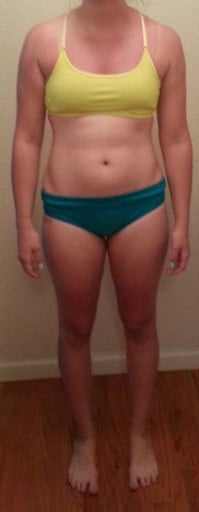 A picture of a 5'8" female showing a snapshot of 144 pounds at a height of 5'8