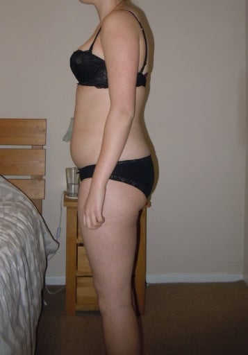 A before and after photo of a 5'6" female showing a snapshot of 146 pounds at a height of 5'6