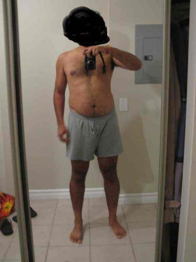 A photo of a 5'7" man showing a snapshot of 156 pounds at a height of 5'7