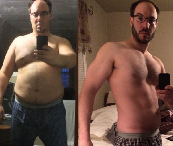 A photo of a 6'2" man showing a weight cut from 289 pounds to 199 pounds. A respectable loss of 90 pounds.