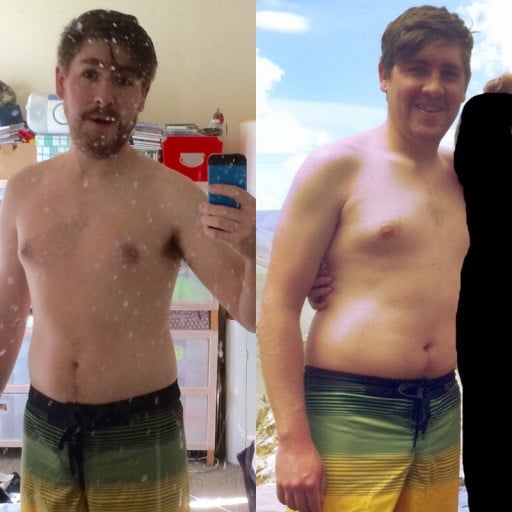 A photo of a 5'8" man showing a weight cut from 180 pounds to 155 pounds. A total loss of 25 pounds.