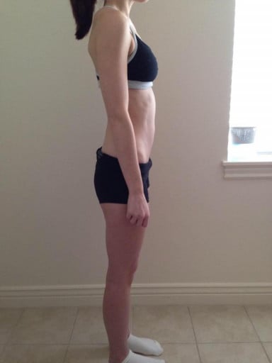 A progress pic of a 5'6" woman showing a snapshot of 117 pounds at a height of 5'6