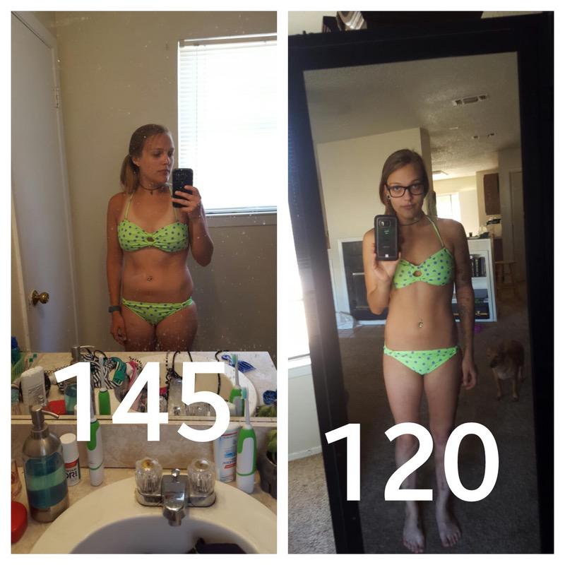 5'5 Female Progress Pics of 25 lbs Fat Loss 145 lbs to 120 lbs.