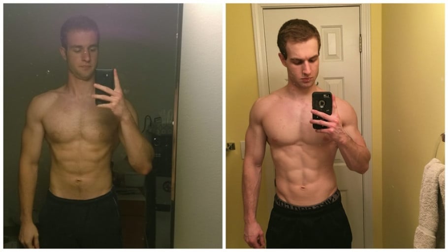 A progress pic of a 6'2" man showing a weight gain from 180 pounds to 191 pounds. A net gain of 11 pounds.