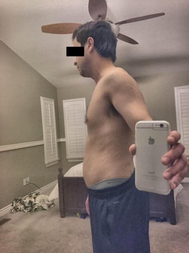 A photo of a 5'10" man showing a weight reduction from 171 pounds to 164 pounds. A total loss of 7 pounds.