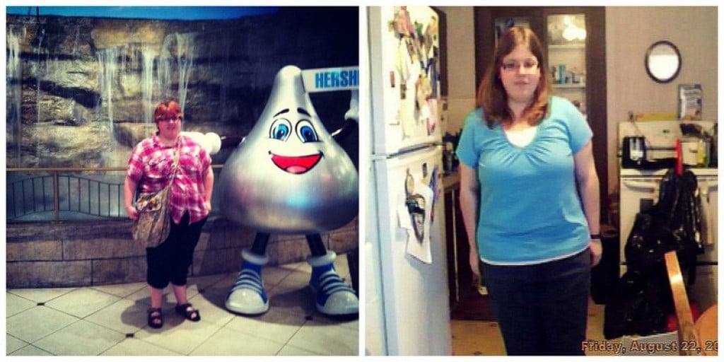 A picture of a 5'5" female showing a weight loss from 242 pounds to 209 pounds. A net loss of 33 pounds.