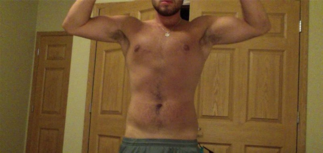 A progress pic of a 5'7" man showing a weight bulk from 165 pounds to 175 pounds. A net gain of 10 pounds.