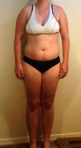 A progress pic of a 5'5" woman showing a snapshot of 150 pounds at a height of 5'5