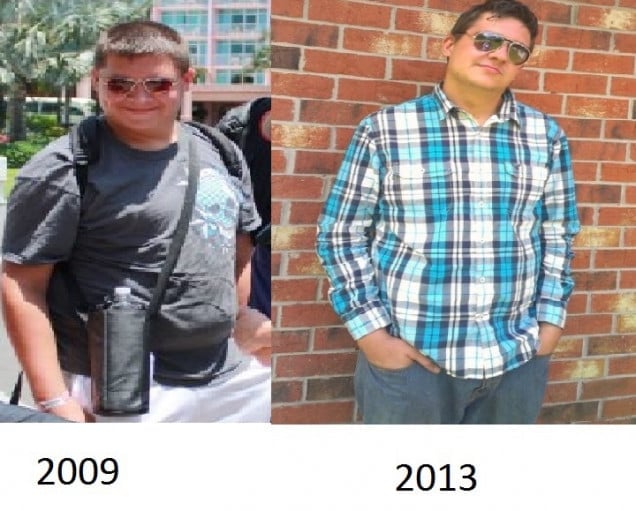 A picture of a 6'4" male showing a weight loss from 290 pounds to 210 pounds. A total loss of 80 pounds.