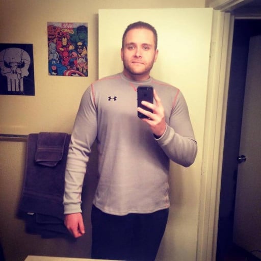 A picture of a 6'4" male showing a weight reduction from 400 pounds to 250 pounds. A respectable loss of 150 pounds.