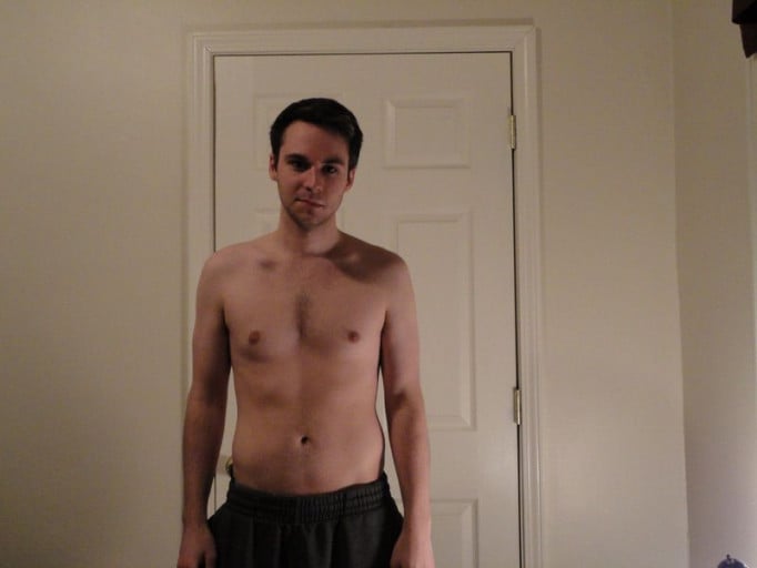 A photo of a 5'10" man showing a weight loss from 210 pounds to 150 pounds. A respectable loss of 60 pounds.