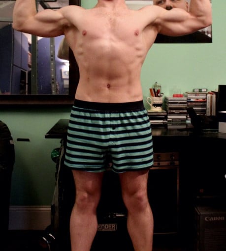 A before and after photo of a 5'6" male showing a snapshot of 162 pounds at a height of 5'6