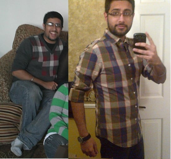 A picture of a 5'11" male showing a weight loss from 199 pounds to 169 pounds. A respectable loss of 30 pounds.
