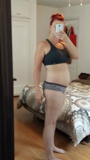 A picture of a 5'7" female showing a snapshot of 164 pounds at a height of 5'7