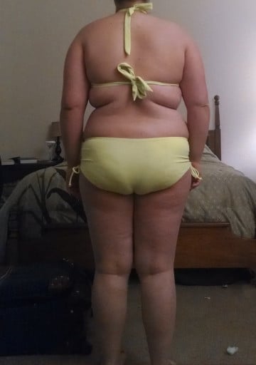 A progress pic of a 5'0" woman showing a snapshot of 182 pounds at a height of 5'0