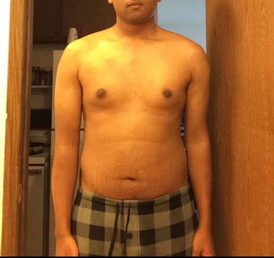 A picture of a 6'0" male showing a fat loss from 220 pounds to 185 pounds. A net loss of 35 pounds.