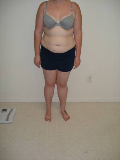 A photo of a 5'8" woman showing a snapshot of 198 pounds at a height of 5'8
