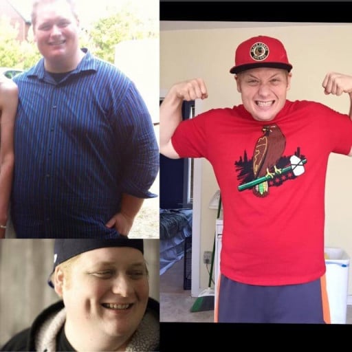 A progress pic of a 6'0" man showing a fat loss from 419 pounds to 239 pounds. A respectable loss of 180 pounds.