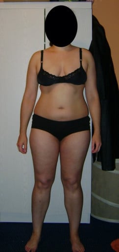 A before and after photo of a 5'7" female showing a snapshot of 170 pounds at a height of 5'7