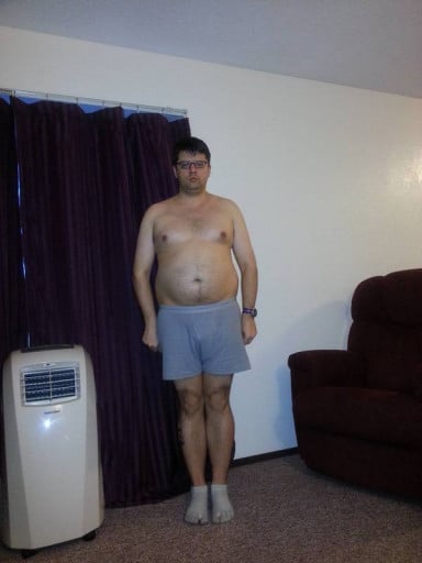 A before and after photo of a 5'8" male showing a snapshot of 201 pounds at a height of 5'8