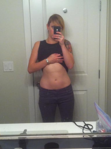 A picture of a 5'8" female showing a fat loss from 139 pounds to 134 pounds. A respectable loss of 5 pounds.