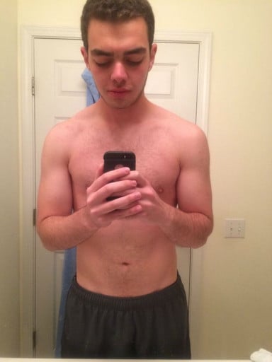 A progress pic of a 6'0" man showing a weight reduction from 198 pounds to 184 pounds. A respectable loss of 14 pounds.