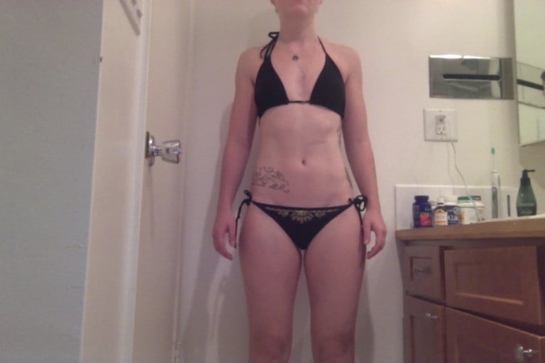 A photo of a 5'5" woman showing a snapshot of 128 pounds at a height of 5'5