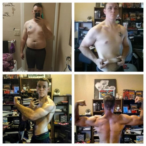 A before and after photo of a 5'8" male showing a weight reduction from 218 pounds to 151 pounds. A respectable loss of 67 pounds.