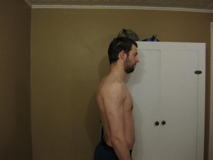 A progress pic of a 5'11" man showing a snapshot of 155 pounds at a height of 5'11