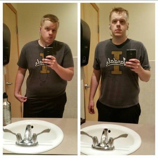 A photo of a 6'2" man showing a weight cut from 360 pounds to 260 pounds. A total loss of 100 pounds.