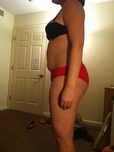 A photo of a 5'3" woman showing a snapshot of 143 pounds at a height of 5'3